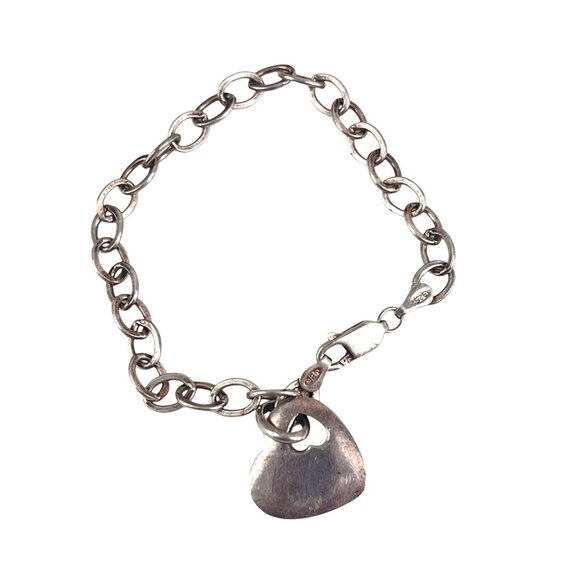 Sterling Silver Heart Charm Bracelet With Lobster Clasp & Star Engraving - Picture 7 of 9